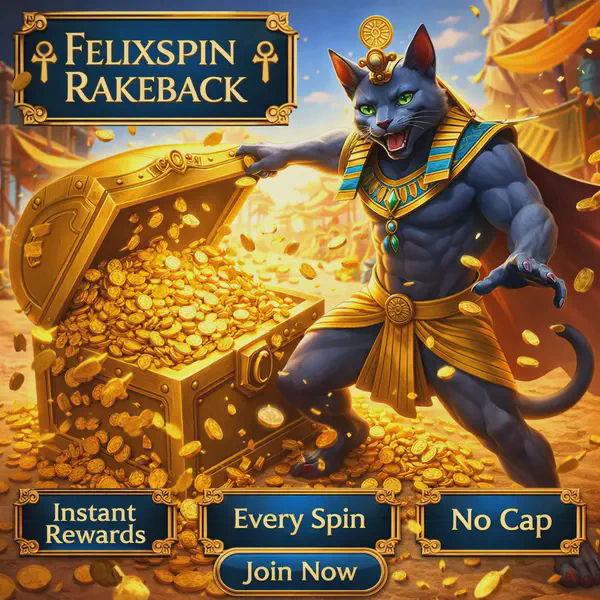 Golden treasures flowing at Felixspin Casino as rewards rain down from vault.