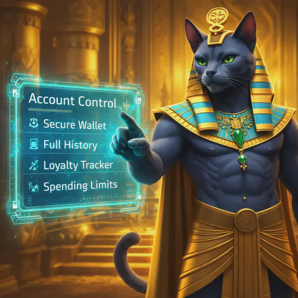 Felix overseeing account control at Felixspin, ensuring full history access and spending limits.