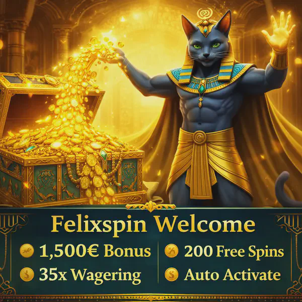 Felix showcasing Betalice Casino welcome bonus with gleaming coins and dazzling smiles.